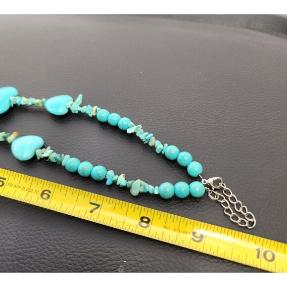 Blue Turquoise Gems Round Heart-shaped Beads Necklace 18'' - Picture 6 of 6